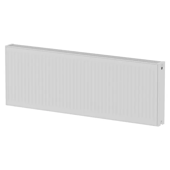 Kompaktheizkörper - B x H: 1.400 x 500 mm, Wärmeleistung bei Vorlauftemperatur von 75 °C (D: 50): 2.186 W, Typ Heizkörper: 22 - Weißer Heizkörper mit vertikalen Rippen und Lüftungsschlitzen oben, ideal für effiziente Raumheizung.