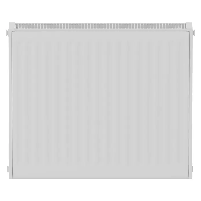 Kompaktheizkörper - B x H: 600 x 500 mm, Wärmeleistung bei Vorlauftemperatur von 75 °C (D: 50): 937 W, Typ Heizkörper: 22 - Nahaufnahme eines weißen Heizkörpers, der durch sein schlichtes Design und seine effiziente Wärmeabgabe besticht. Ideal für jeden Raum.