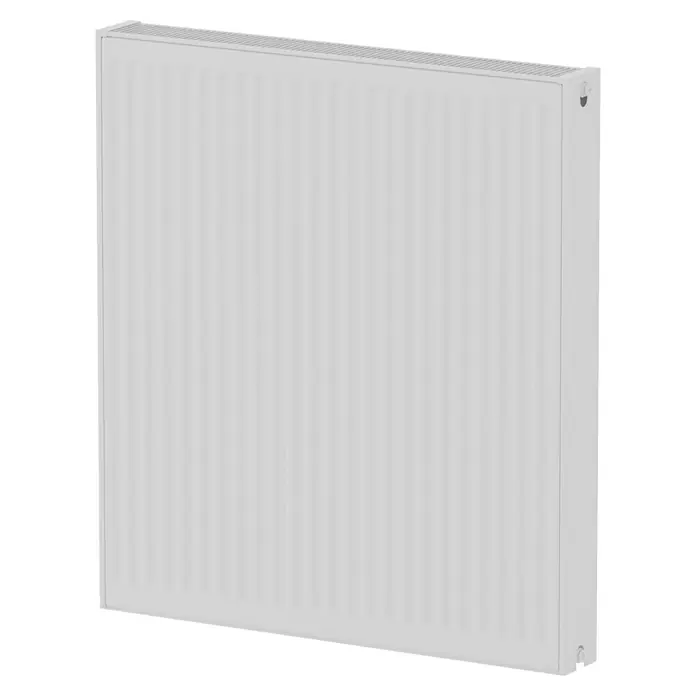 Kompaktheizkörper - B x H: 800 x 900 mm, Wärmeleistung bei Vorlauftemperatur von 75 °C (D: 50): 1.840 W, Typ Heizkörper: 22 - Nahaufnahme eines weißen Heizkörpers mit Lamellen, der Wärme und Komfort für Ihr Zuhause bietet.