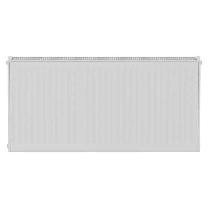 Kompaktheizkörper - B x H: 1.000 x 500 mm, Wärmeleistung bei Vorlauftemperatur von 75 °C (D: 50): 1.562 W, Typ Heizkörper: 22 - Nahaufnahme eines weißen Heizkörpers, der sich ideal zur effizienten Beheizung von Räumen eignet und für Wärme und Komfort sorgt.