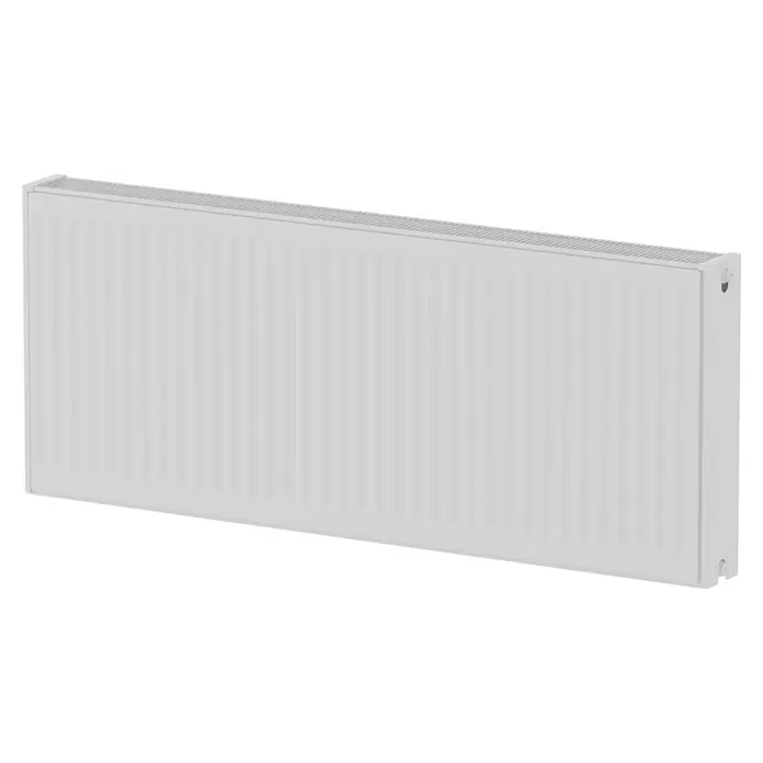 Kompaktheizkörper - B x H: 1.200 x 500 mm, Wärmeleistung bei Vorlauftemperatur von 75 °C (D: 50): 1.874 W, Typ Heizkörper: 22 - Ein weißer Heizkörper mit gerillter Oberfläche und abgerundeten Ecken. Das moderne Design sorgt für Wärme und Komfort in jedem Raum.