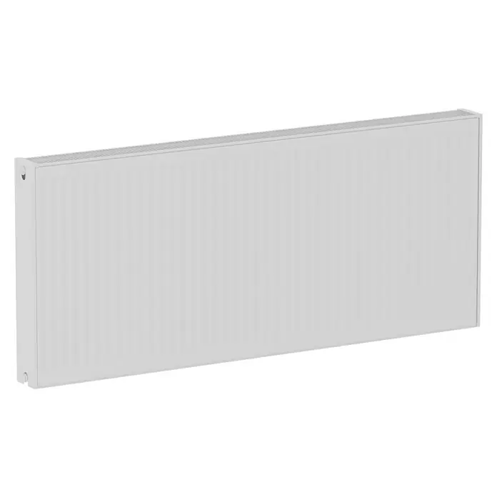De'Longhi Kompaktheizkörper - B x H: 1.400 x 600 mm, Wärmeleistung bei Vorlauftemperatur von 75 °C (D: 50): 2.408 W, Typ Heizkörper: 22 - Nahaufnahme eines Heizkörpers, der Wärme und Komfort für Wohnräume bietet. Die Rippen sorgen für effiziente Wärmeverteilung im Raum.