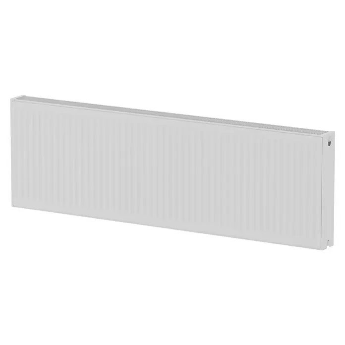 Kompaktheizkörper - B x H: 1.600 x 500 mm, Wärmeleistung bei Vorlauftemperatur von 75 °C (D: 50): 2.499 W, Typ Heizkörper: 22 - Helle, moderne Heizung mit vertikalen Rippen und schlichtem Design. Ideal für zeitgemäße Wohnräume, sorgt für effiziente Wärme.