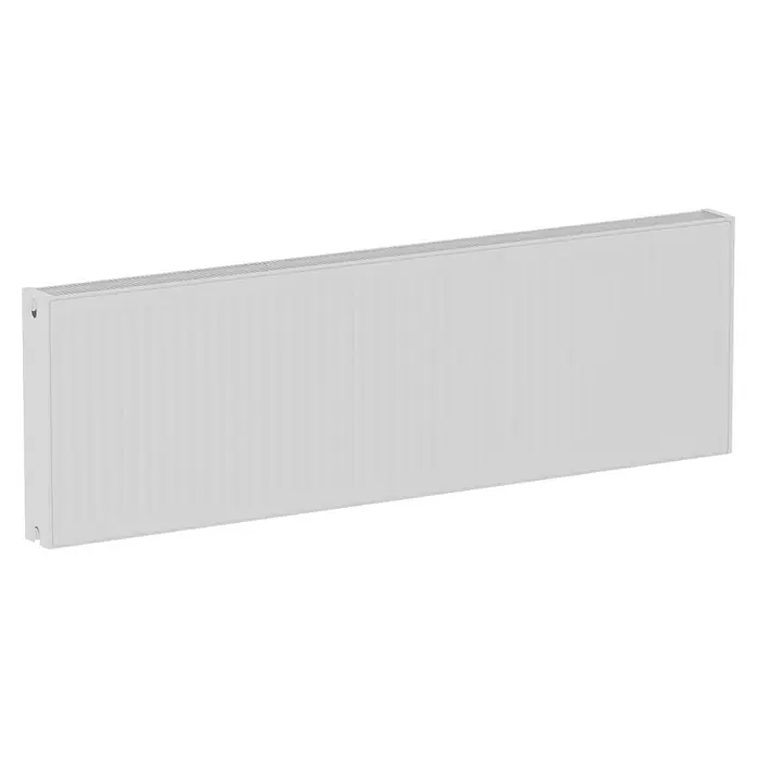 Kompaktheizkörper - B x H: 1.600 x 500 mm, Wärmeleistung bei Vorlauftemperatur von 75 °C (D: 50): 2.499 W, Typ Heizkörper: 22 - Nahaufnahme eines weißen Heizkörpers, der Wärme und Komfort in Innenräumen verspricht, ein wichtiges Element für behagliches Wohnen.