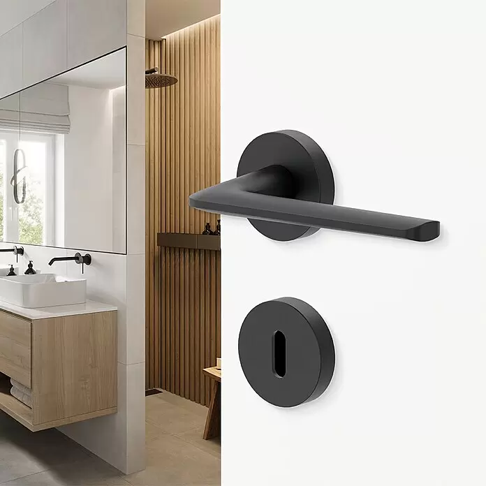 Diamond Doors Black Edition Drückergarnitur Roswell - Stärke Tür: 38 mm - 45 mm, Edelstahl, Schwarz, Buntbart - Stimmungsaufnahme