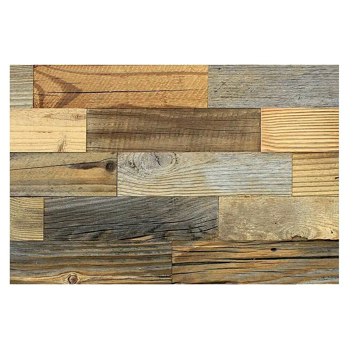 Wodewa Holzriemchen 400 Original Altholz - 400 x 80 mm, Stärke: 5 mm - 10 mm, 32 Stk., 1 m², Verklebung - Holzpaneele mit verschiedenen Mustern und Farben. Die natürlichen Texturen und Farbtöne des Holzes schaffen eine warme und einladende Atmosphäre.