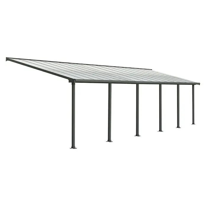 Palram – Canopia Terrassenüberdachung Olympia - B x T: 971 x 300 cm, Anthrazitgrau, Polycarbonat, Transparent - Überdachter Terrassenbereich mit grauer Stahlkonstruktion und transparentem Dach. Ideal für den Außenbereich.