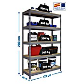 Simonrack Bricoforte Estantería para cargas pesadas Chipboard (Al x An x Pr: 200 x 120 x 60 cm, Capacidad de carga por balda: 300 kg, Número de baldas: 5 ud., Inserción, Gris) | BAUHAUS