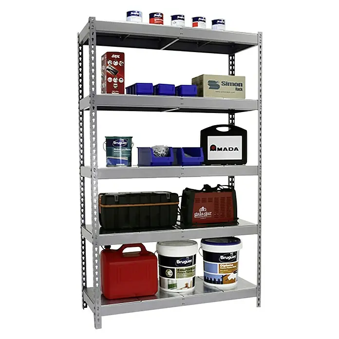 Simonrack Ecoforte Metallregal Ecoforte Metall - H x B x T: 200 x 120 x 45 cm, Traglast pro Boden: 400 kg, Anzahl Böden: 5 Stk., Stecken, Grau - Vielseitiges Regal mit fünf Ebenen zur Aufbewahrung von Werkzeugen, Farben und anderen Gegenständen, ideal für Garage oder Werkstatt.