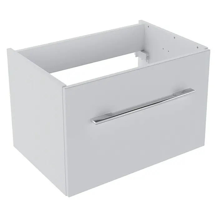 Camargue Stella Waschtischunterschrank - 59,2 x 40,8 x 39 cm, Ohne Beleuchtung, Weiß - Abbildung eines weißen Waschbeckenunterschranks mit einem eleganten, horizontalen Griff. Das Möbelstück ist modern und funktional gestaltet.