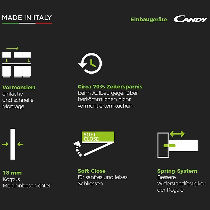 Marinelli Cucine Vormontierte Küchenzeile Giulia - Breite: 245 cm, Weiß, Mit Elektrogeräten, Dekor Arbeitsplatte: Marmoroptik, Spüle rechts - Produktmerkmale: Vormontiert, Zeitersparnis, Soft-Close, 18 mm Korpus, Melaminbeschichtet, Spring-System für mehr Widerstandsfestigkeit.