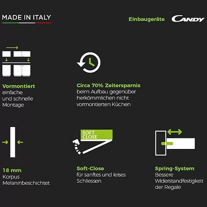 Marinelli Cucine Vormontierte Küchenzeile GiuliaBreite: 275 cm, Weiß, Mit Elektrogeräten, Dekor Arbeitsplatte: Marmoroptik, Spüle rechts