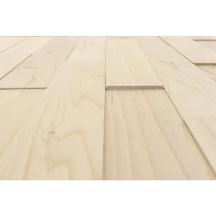Wodewa Holzriemchen 400 Ahorn - 400 x 80 mm, Stärke: 2 mm - 6 mm, 32 Stk., 1 m², Unbehandelt, Verklebung - Helle Holzpaneele mit sichtbarer Maserung, ideal für Wandverkleidungen oder als dekoratives Element im Innenbereich. Natürliche Optik für jeden Raum.