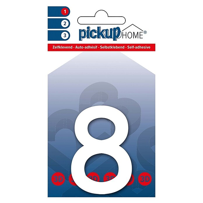 Pickup 3D Home Hausnummer (Höhe: 6 cm, Motiv: 8, Weiß, Kunststoff, Selbstklebend)