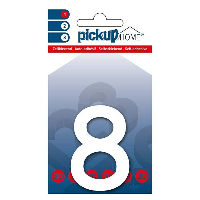 Pickup 3D Home Huisnummer (Hoogte: 6 cm, Motief: 8, Wit, Kunststof, Zelfklevend)