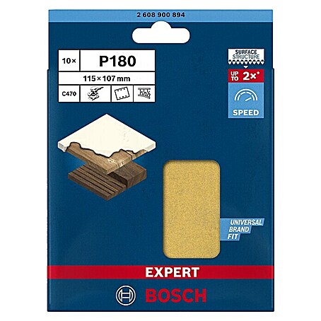 Bosch Expert Schleifblätter C470 (Körnung: 180, 115 x 107 mm, 10 Stk.)