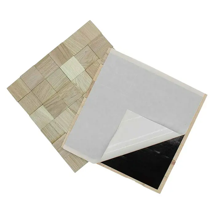Wodewa Holzmosaik 50 Eiche - 300 x 300 mm, Stärke: 2 mm - 6 mm, 0,09 m², Unbehandelt - Quadratische Wandpaneele aus Holz mit selbstklebender Rückseite für einfache Installation und stilvolle Wandgestaltung.