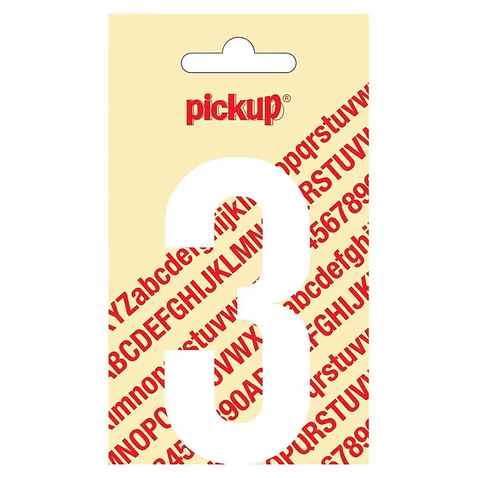 Pickup Aufkleber - Motiv: 3, Weiß, Höhe: 90 mm - Nahaufnahme einer Verpackung mit selbstklebenden Pickup-Ziffern und Buchstaben, ideal zum Beschriften.