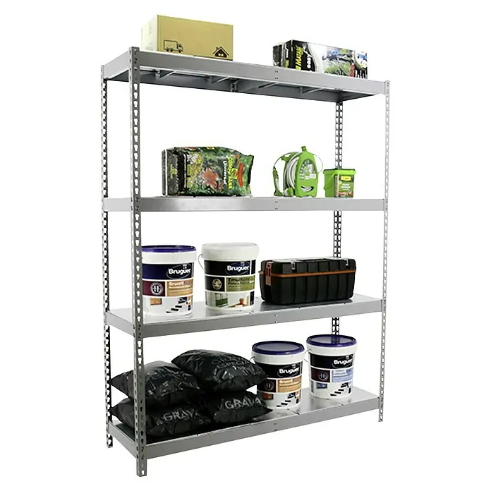 Simonrack Simonforte Schwerlastregal Simonforte Metall - H x B x T: 200 x 150 x 60 cm, Traglast pro Boden: 600 kg, Anzahl Böden: 4 Stk., Stecken, Grau/Silber - Lagerregal mit Kartons, Blumenerde, Farbeimern und Werkzeugkasten, ideal für die Garage oder den Keller zur Aufbewahrung.