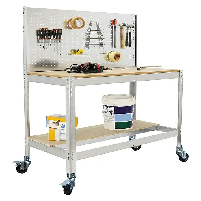 Simonrack Simonwork Werkbank MOBILE BT2 - L x B: 61 x 91 cm, Arbeitshöhe: 152 cm, Belastbarkeit: 120 kg, Silber - Werkbank mit Werkzeug und Zubehör, ideal für Heimwerker und Profis. Der robuste Tisch bietet viel Stauraum und Arbeitsfläche.