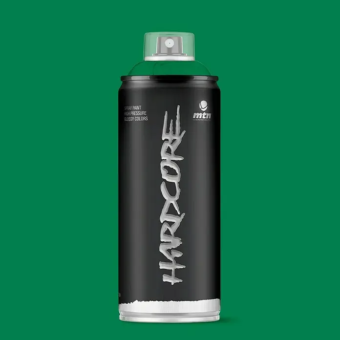 mtn Pintura decorativa en spray Hardcore - Verde lutecia, Brillante, 400 ml - Una lata de spray MTN Montana Colors Hardcore en un verde exuberante. Perfecto para artistas y proyectos de bricolaje.