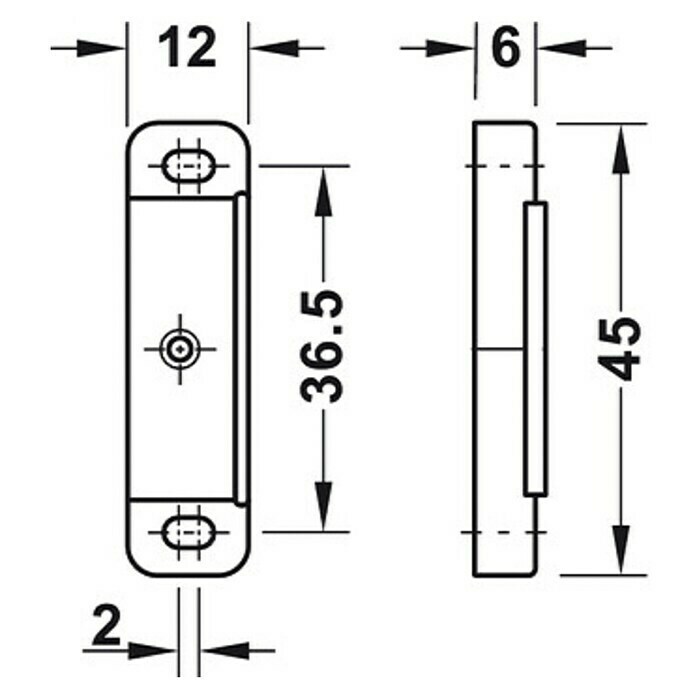 Häfele MagnetverschlussHaftkraft: 5 kg, L x B x H: 15 x 13,5 x 45,5 mm, Weiß Front View