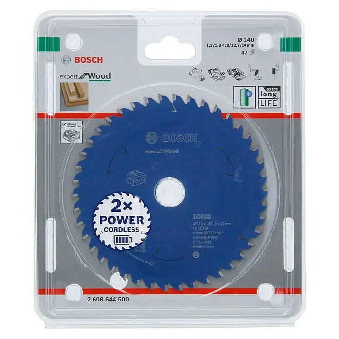Bosch Kreissägeblatt Expert for Wood - 140 mm, Bohrung: 20 mm, Anzahl Zähne: 42 Stk. - Das Bosch Expert Wood Kreissägeblatt mit Ø140 mm ist ideal für präzise Holzschnitte, mit langer Lebensdauer und optimierter Leistung für Akku-Werkzeuge.
