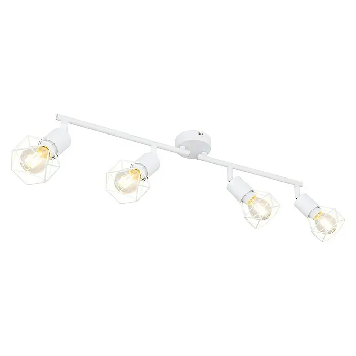 Globo Xara I Deckenstrahler rund - 40 W, E14, 60 x 8 x 19,5 cm - Eine weiße Deckenleuchte mit vier verstellbaren Spots, die in einem modernen geometrischen Design gehalten sind und warmes Licht ausstrahlen.