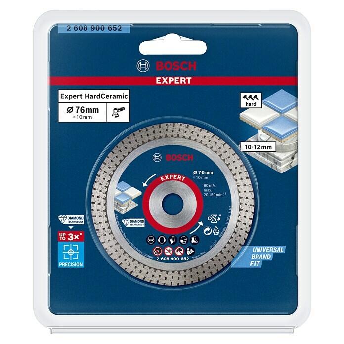 Bosch Expert Diamant-Trennscheibe Hard CeramicGeeignet für: Fliesen, Durchmesser Scheibe: 76 mm Front View