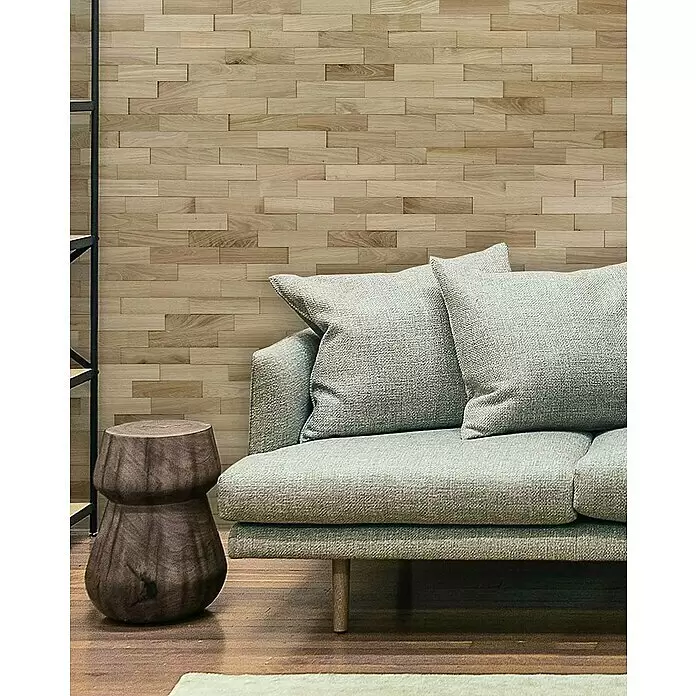 Wodewa Holzriemchen 200 Eiche Natur - 100 Stk., L x B: 200 x 50 mm, 2 mm - 6 mm, Max. Anwendungsfläche: 1 m², Strukturiert unbehandelt - Stimmungsaufnahme