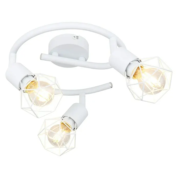 Globo Xara I Deckenstrahler rund - 40 W, E14, 23 x 23 x 18 cm - Die weiße Deckenleuchte mit drei Lampen in geometrischen Lampenschirmen sorgt für helles und modernes Licht im Raum.