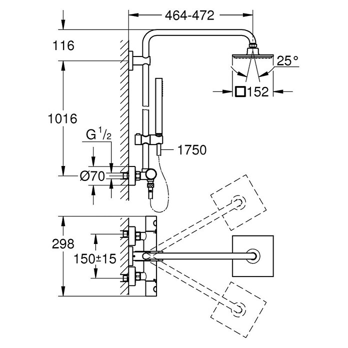 Grohe Duschsystem Euphoria 150 (Mit Thermostatarmatur, Lochabstand: 101,6 cm, Verchromt)