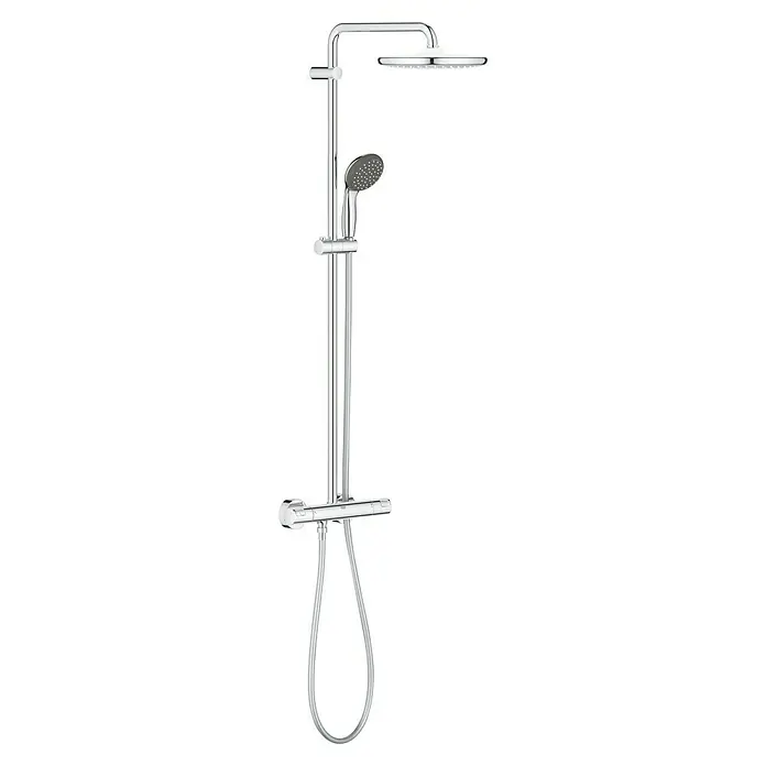 Grohe Vitalio Start Duschsystem 250 - Mit Thermostatarmatur, Lochabstand: 101,6 cm, Anzahl Strahlarten: 2 Stk., Chrom - Duschsystem mit Kopf- und Handbrause, verchromt, für ein modernes Badezimmerdesign und ein entspannendes Duscherlebnis.