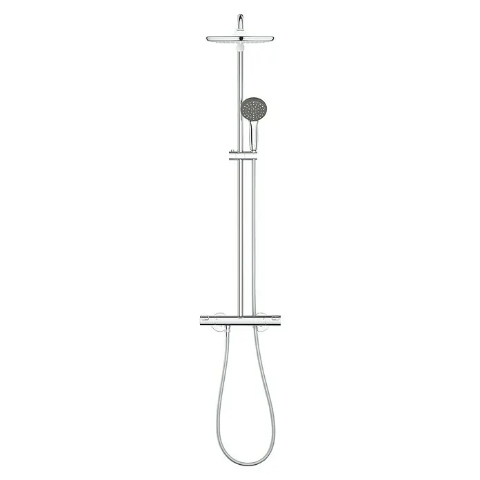 Grohe Vitalio Start Duschsystem 250 - Mit Thermostatarmatur, Lochabstand: 101,6 cm, Anzahl Strahlarten: 2 Stk., Chrom - Duschsäule mit Kopf- und Handbrause, verchromt und modern designt für ein luxuriöses Duscherlebnis.
