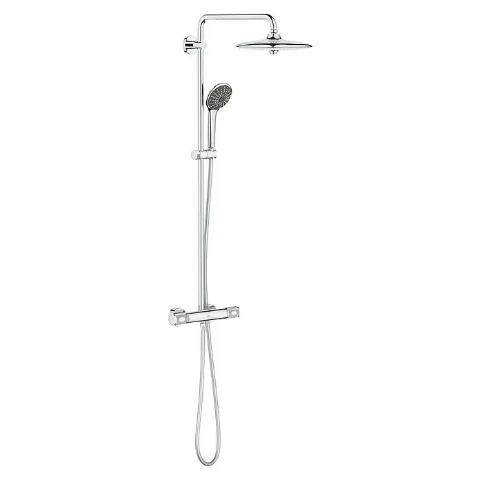 Grohe Vitalio Joy Duschsystem 260 - Mit Thermostatarmatur, Lochabstand: 100,5 cm, Anzahl Strahlarten: 3 Stk., Chrom - Duschsystem mit Kopf- und Handbrause in Chrom. Elegantes Design für modernes Badezimmer.