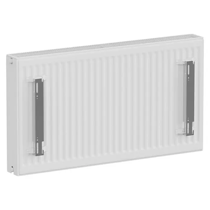 E.C.A. Planheizkörper - B x H: 1.000 x 550 mm, 1.559 W, 22 - Weiße Heizkörper-Ansicht mit grauem Montagewinkel zur Befestigung. Heizkörper sorgt für Wärme in Wohnräumen.