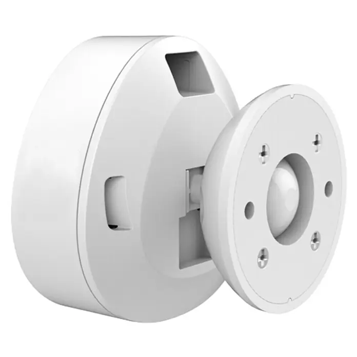 Hama Bewegungsmelder Wifi - Reichweite Sensor: 10 m, Weiß, L x B x H: 12 x 9 x 7,5 cm - Nahaufnahme einer weißen Sicherheitskamera mit Kugelgelenk-Wandhalterung für flexible Überwachung.