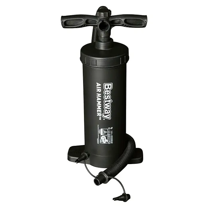 Bestway Hydro Force Kayak Cove Champion - Plástico, Azul/Naranja/Blanco - La imagen muestra una bomba negra "Bestway Air Hammer", diseñada para inflar rápidamente colchones de aire y artículos inflables similares.