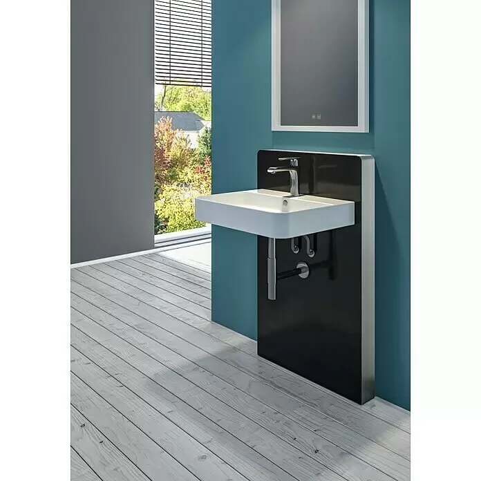 Camargue Sanitärmodul für Waschtisch - L x B x H: 10,5 x 66,8 x 110 cm, Glasverkleidung, Schwarz - Stimmungsaufnahme