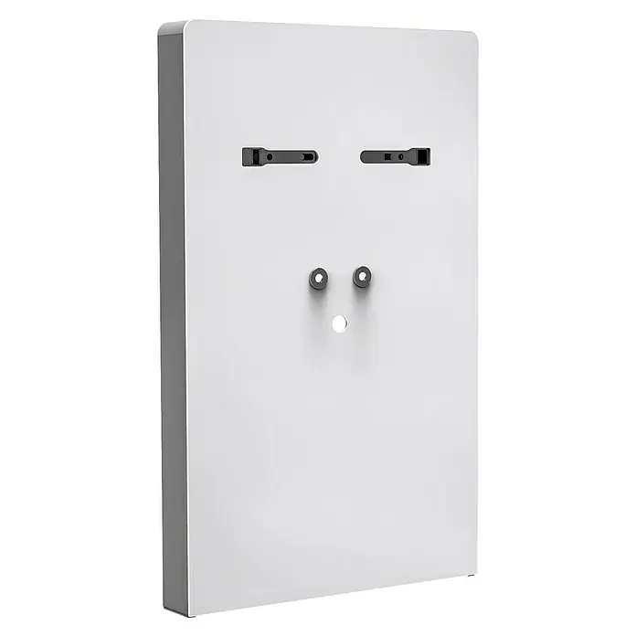 Camargue Sanitärmodul für Waschtisch - L x B x H: 10,5 x 66,8 x 110 cm, Glasverkleidung, Weiß - Hier ist ein Bild einer weißen elektrischen Anschlussbox mit einer markanten Vorderseite, die die Installation erleichtert.