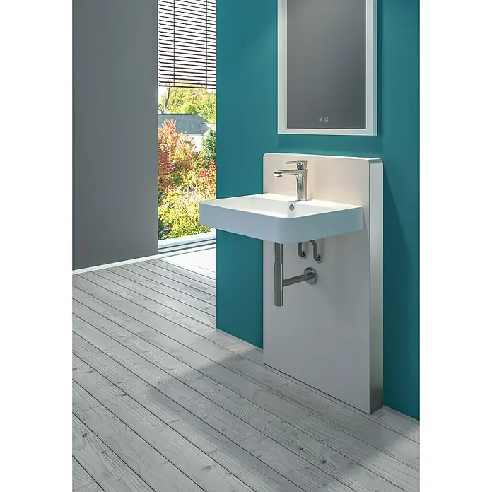Camargue Los Angeles Waschtisch Soft - 60 x 47 cm, Ohne Spezialglasur, Hahnloch: Mitte, Mit Überlauf, Weiß - Elegantes Badezimmerwaschbecken mit minimalistischem Design, passend für moderne Badezimmer.