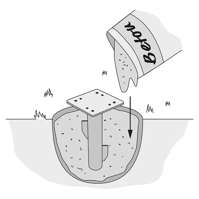 Sunfun Bodendübel - Passend für: Sunfun Ampelschirme - Abbildung eines Betonfundaments, das mit Beton befüllt wird, um Stabilität und Halt für eine Konstruktion im Außenbereich zu gewährleisten.