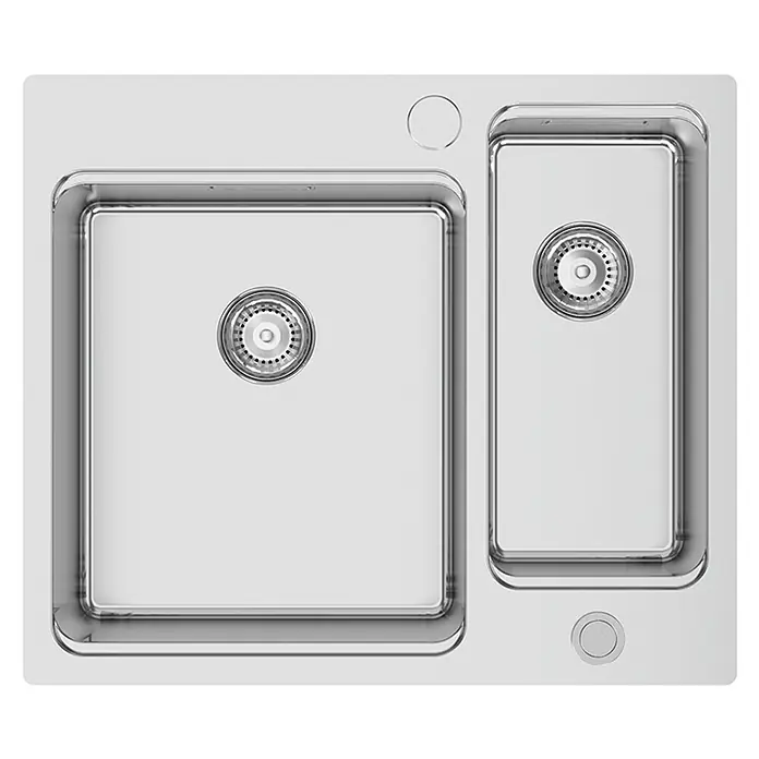 Rodi Fregadero encastrable UNA Reverse 60 - 50,5 x 59 cm, Acero inoxidable - Fregadero de acero inoxidable con doble cubeta. Este fregadero ofrece funcionalidad y estilo para cualquier cocina moderna.
