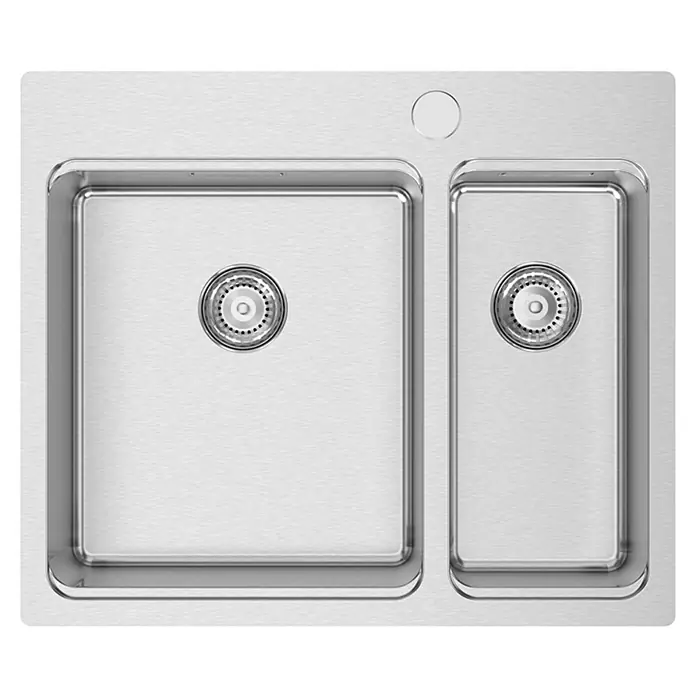 Rodi Fregadero encastrable UNA 56 - 50,5 x 59,5 cm, Acero inoxidable - Fregadero de acero inoxidable con dos cubetas y orificio circular para grifo.