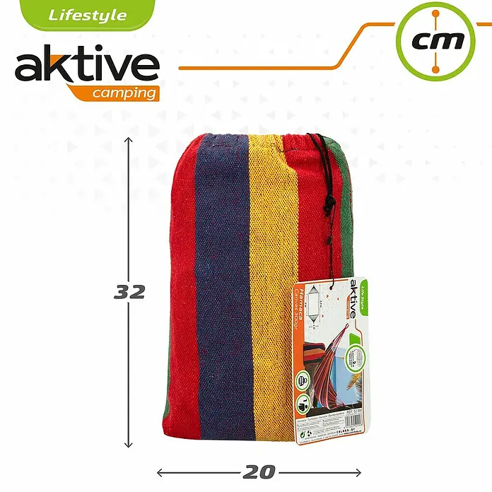 Aktive Hamaca Yucatán - L x An: 200 x 100 cm, Rojo, lila, verde y amarillo, - Dimensiones de la hamaca Aktive Camping empaquetada: 32 cm de alto y 20 cm de ancho. ¡Perfecta para la relajación al aire libre!