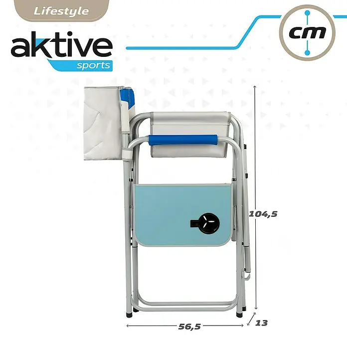 Aktive Silla de jardín Director - Gris/Azul - Imagen de una silla de camping Aktive Sports, completa con dimensiones y detalles.