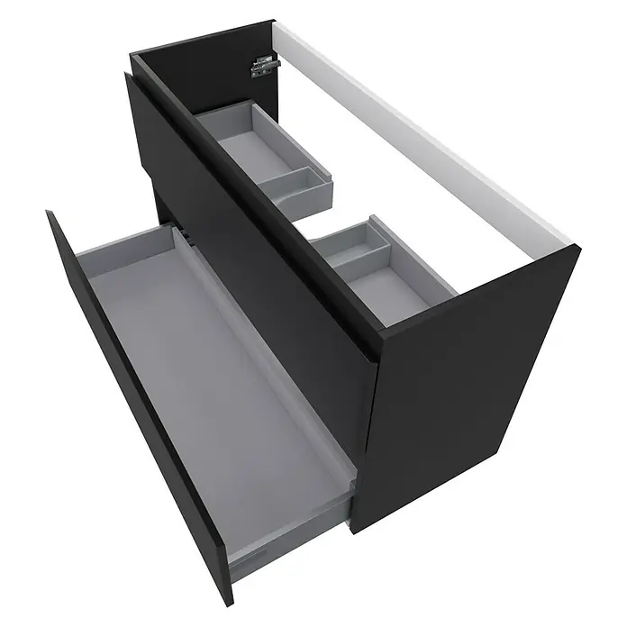 Camargue Espacio Waschtischunterschrank - 100 x 40 x 60 cm, 2 Schubkästen, Gama anthrazit matt - Schwarzer Badezimmerschrank mit zwei Schubladen. Modernes Design für stilvolle Badezimmer.