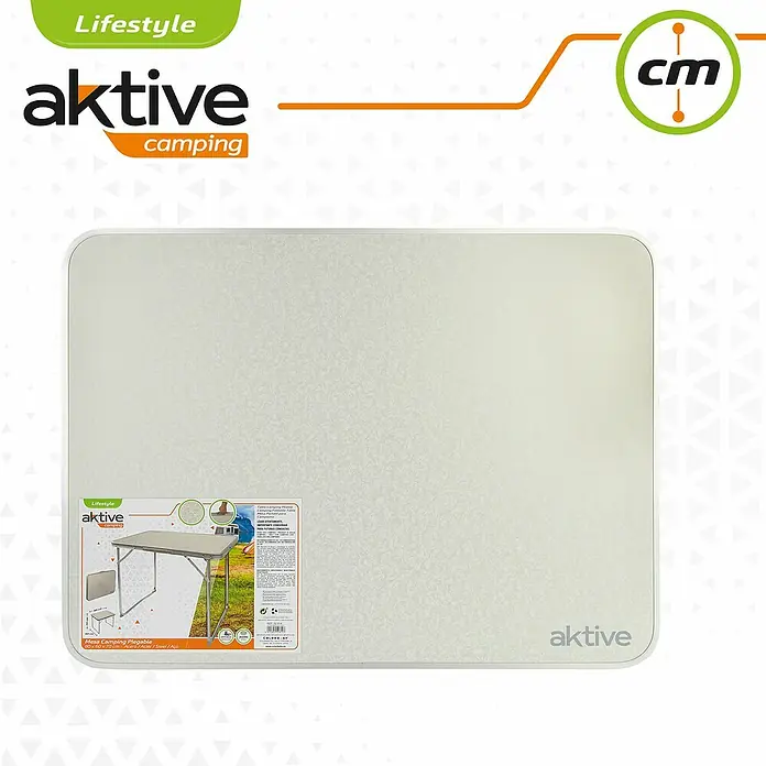 Aktive Mesa de jardín - L x An x Al: 80 x 60 x 70 cm, Blanco, Abatible - Imagen de una mesa plegable Aktive Camping en gris claro con una superficie lisa, ideal para actividades al aire libre.