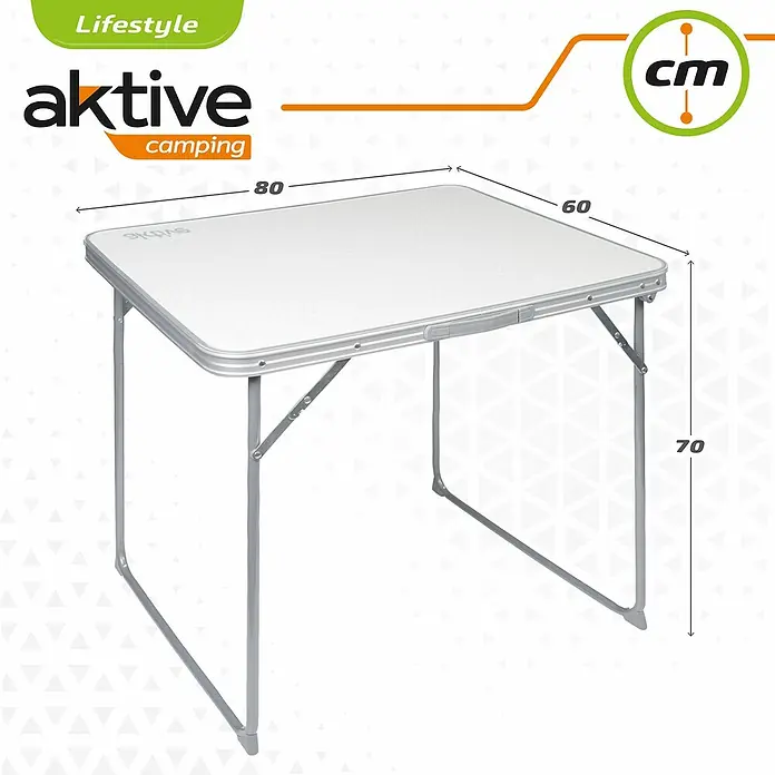 Aktive Mesa de jardín - L x An x Al: 80 x 60 x 70 cm, Blanco, Abatible - Imagen de una mesa de camping Aktive, que mide 80x60 cm con una altura de 70 cm. Es perfecta para actividades al aire libre.