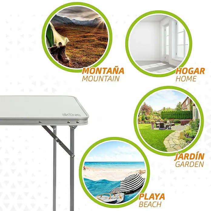 Aktive Mesa de jardín - L x An x Al: 80 x 60 x 70 cm, Blanco, Abatible - Mesa AKTIVE para camping, jardín, playa y hogar. Versátil y fácil de transportar, ideal para llevarla contigo.